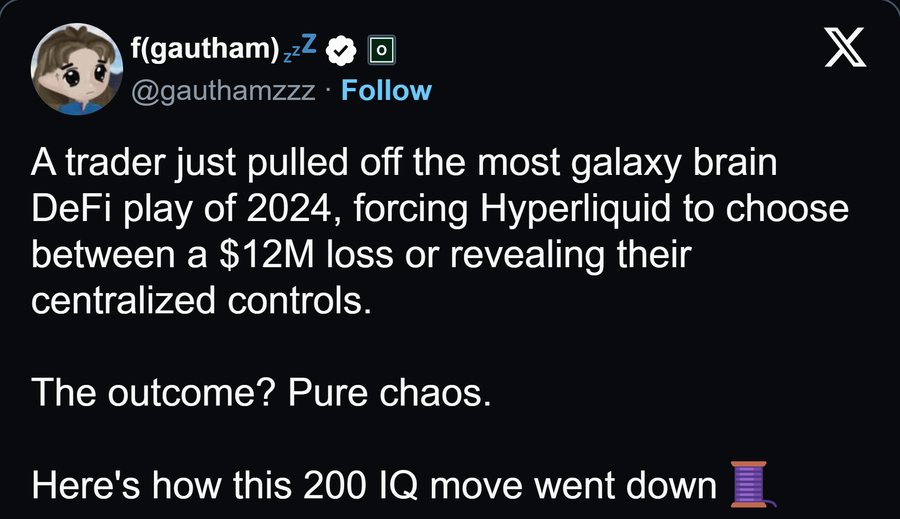 forcing Hyperliquid to choose between a $12M loss or revealing their centralized controls