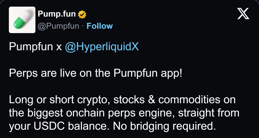 Pumpfun: Perps are live on the Pumpfun app!